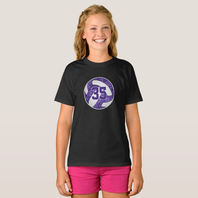 Purple white her volleyball team colours custom T-Shirt (Front Full)