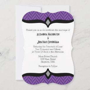 Purple White Herringbone Wedding Invitation