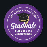 Purple White High School Graduate 2025 Graduation Magnet<br><div class="desc">This modern purple and white custom senior graduate magnet features classy white typography of your high school or college name for the class of 2025. Customise with your graduating year under the chic black handwritten script and black grad cap for a great personalised graduation keepsake gift.</div>