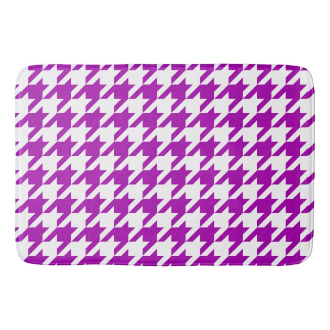 Purple White Houndstooth Check Bath Mat (Front)