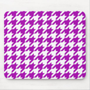 Purple White Houndstooth Check Mouse Pad