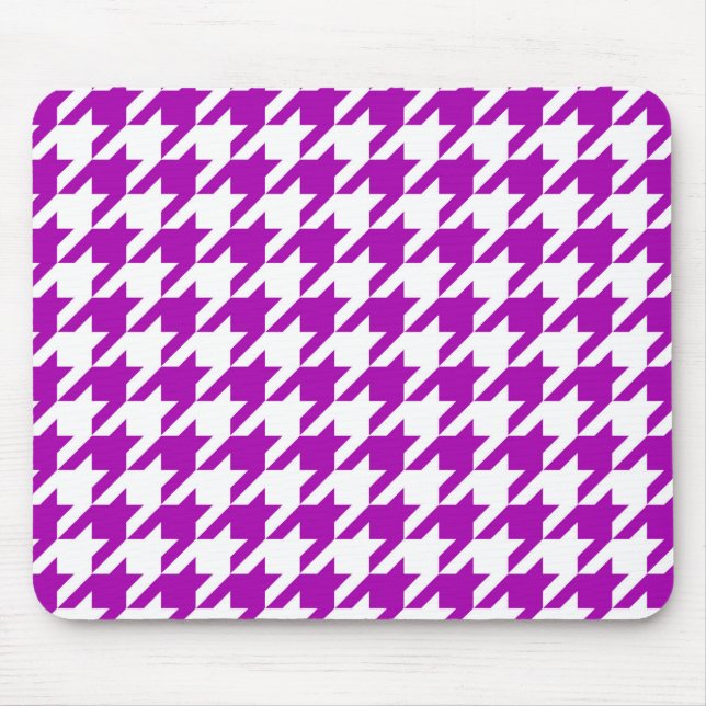Purple White Houndstooth Check Mouse Pad (Front)