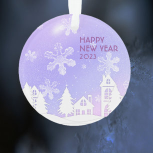 Purple White House Snowflakes Xmas New Year 2023 Ornament