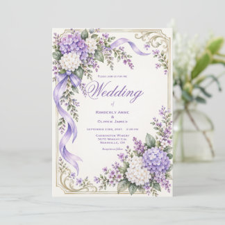 Purple White Hydrangea Elegant Wedding Invitation