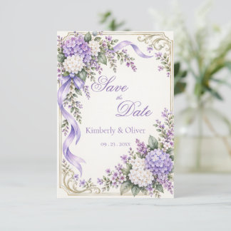 Purple White Hydrangea Elegant Wedding Save The Date