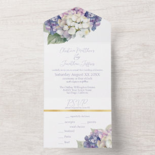 Purple & White Hydrangea Flowers All In One Invitation