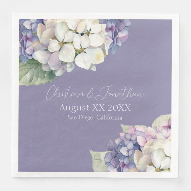 Purple & White Hydrangea Flowers on Lavender Napkin (Front)