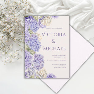 Purple White Hydrangeas Elegant Modern Wedding Invitation