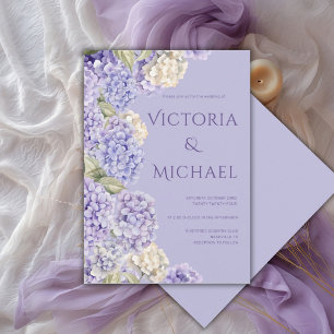 Purple White Hydrangeas Elegant Modern Wedding Invitation