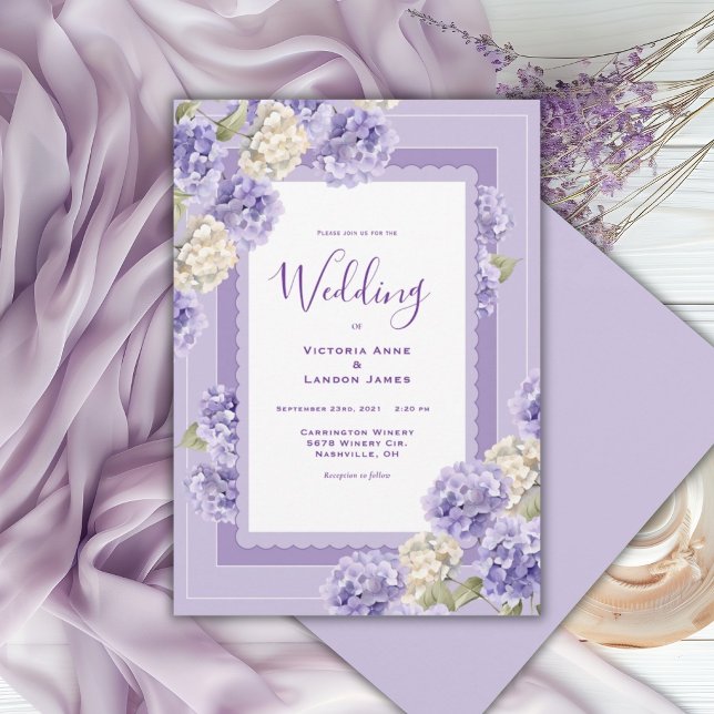 Purple White Hydrangeas Floral Wedding Invitation (Creator Uploaded)