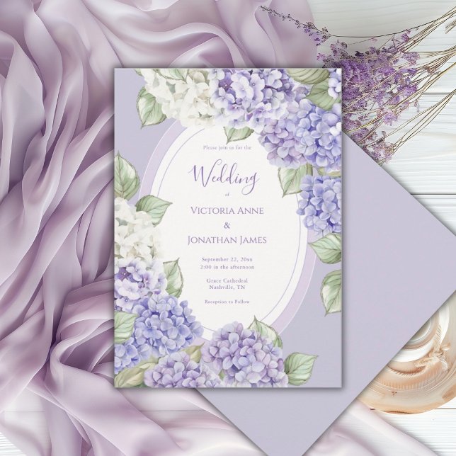 Purple White Hydrangeas Floral Wedding Invitation (Creator Uploaded)