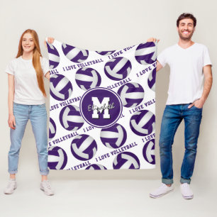 purple white I love volleyball girls sports room Fleece Blanket
