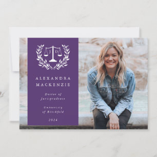 Purple + White JD Law Scales Laurel Wreath Photo Announcement