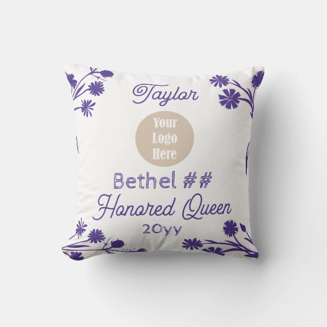 Purple White Job's Daughters Honoured Queen Gift Cushion (Front)