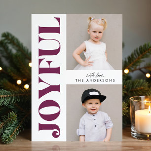 Purple & White Joyful Modern Christmas Photo Holiday Card