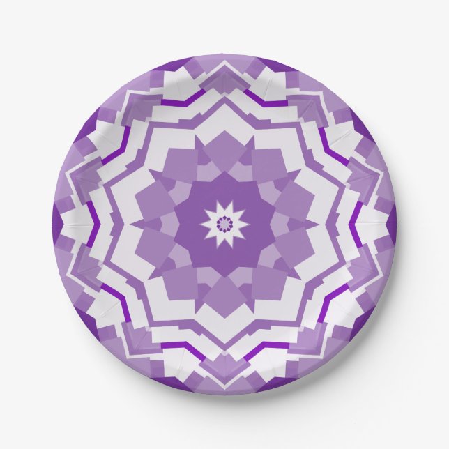Purple/White Kaleidoscope Paper Plate (Front)