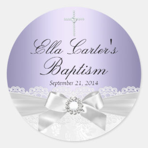 Purple White Lace & Cross Baptism Sticker