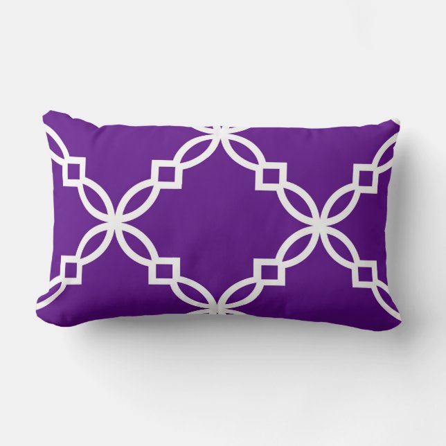 Purple White Large Fancy Quatrefoil Pattern Lumbar Cushion (Front)
