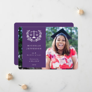 Purple+White Law Scales Laurel Wreath Photo Announcement
