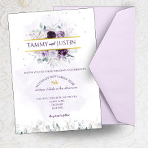Purple, White & Lilac Floral Wedding Invitation
