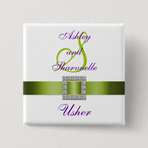 Purple, White, Lime Green Usher Pin