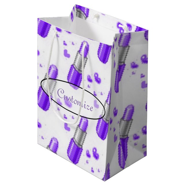Purple & White Lipstick Lover Gift Bag (Front Angled)