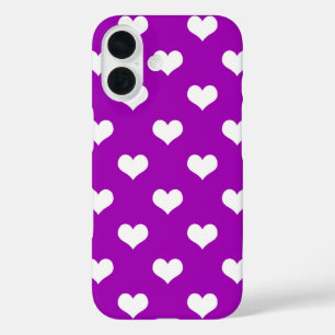Purple White Love Heart Pattern Design iPhone 16 Case