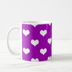 Purple White Love Heart Pattern Design Coffee Mug