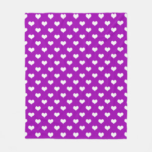 Purple White Love Heart Pattern Design Fleece Blanket