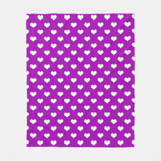 Purple White Love Heart Pattern Design  Fleece Blanket (Front)