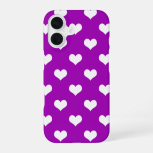 Purple White Love Heart Pattern Design  iPhone 16 Case