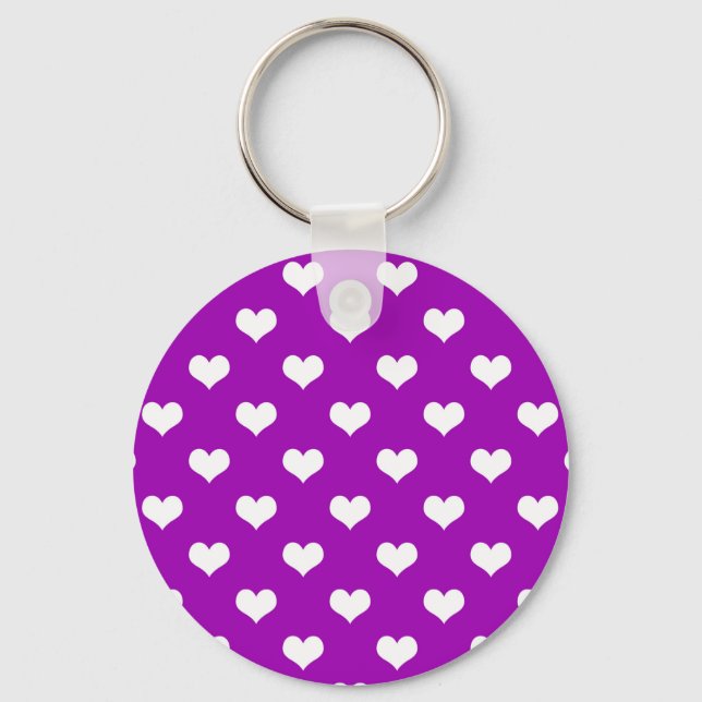 Purple White Love Heart Pattern Design  Key Ring (Front)