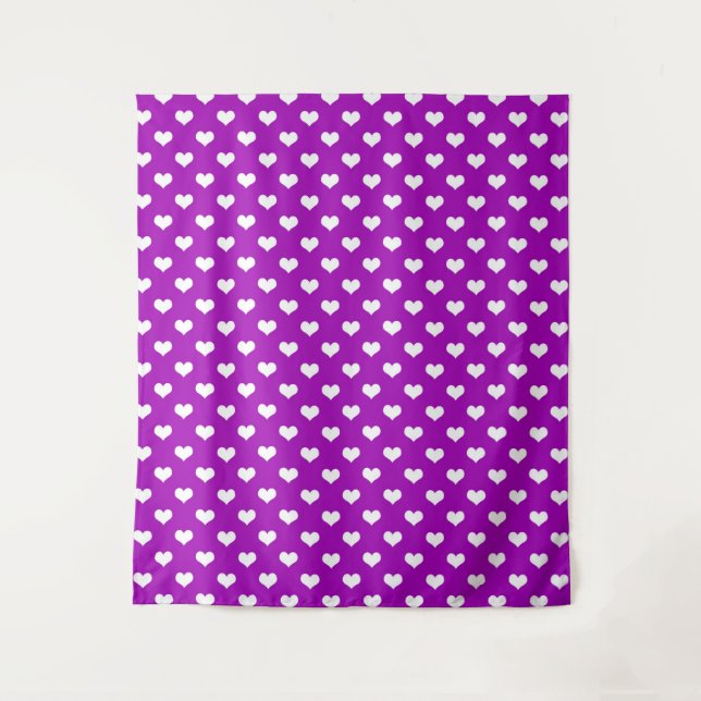 Purple White Love Heart Pattern Design  Tapestry (Front)