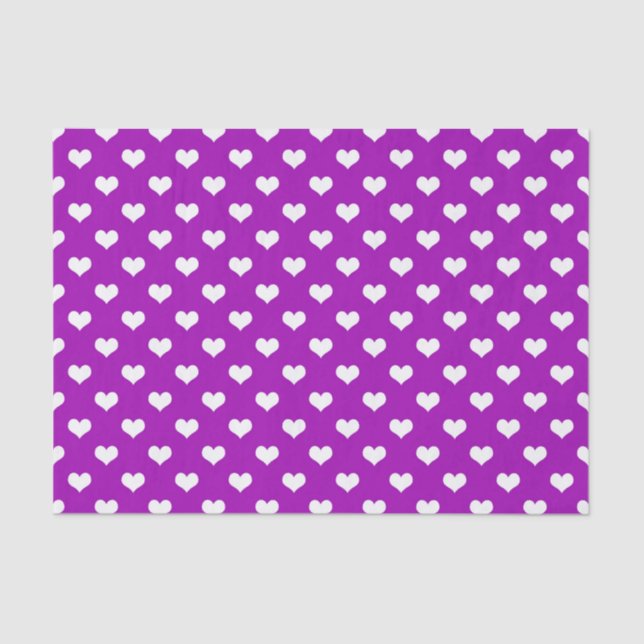 Purple White Love Heart Pattern Design  Tissue Paper (Front)