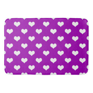 Purple White Lovely Hearts Design Bath Mat