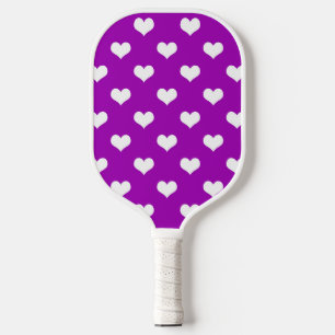 Purple White Lovely Hearts Design  Pickleball Paddle