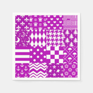 Purple White Mixed Patterns Patchwork Design Napkin
