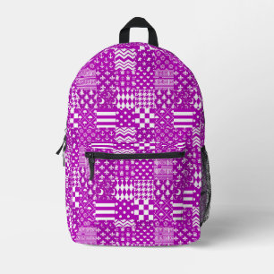 Purple White Mixed Patterns Patchwork Design Printed Backpack