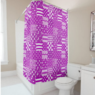 Purple White Mixed Patterns Patchwork Design Shower Curtain