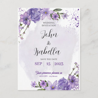 Purple White Monochromatic Save the Date Invitatio Postcard