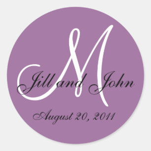 Purple White Monogram Wedding Envelope Seals