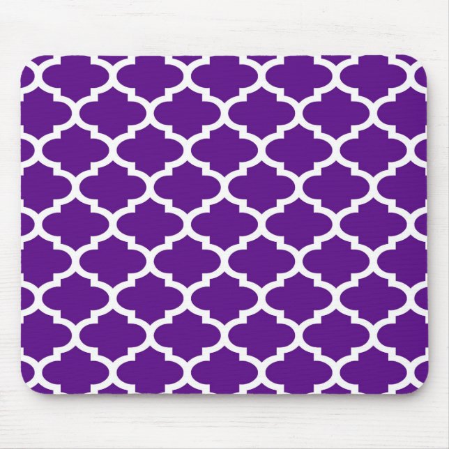 Purple White Moroccan Quatrefoil Trellis Pattern 2 Mouse Pad (Front)