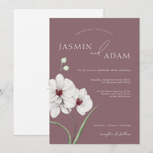 Purple White Orchid Initials Floral Wedding Invitation