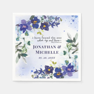 Purple & White Orchids Floral Watercolor Wedding Napkin