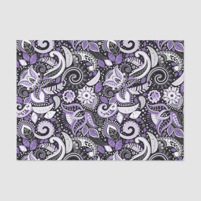 Purple White Paisley Print Elegant Birthday Party Tissue Paper (Front)