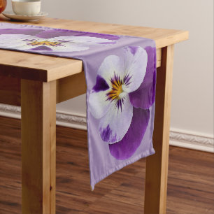 Purple white pansies long table runner