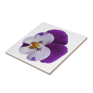 Purple white pansy cutout ceramic tile