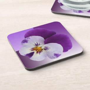 Purple white pansy cutout coaster