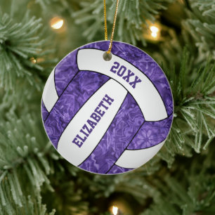 purple white personalised girls' volleyball ceramic ornament