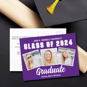 Purple White Photo Collage Class of 2025 Graduate Announcement Postcard